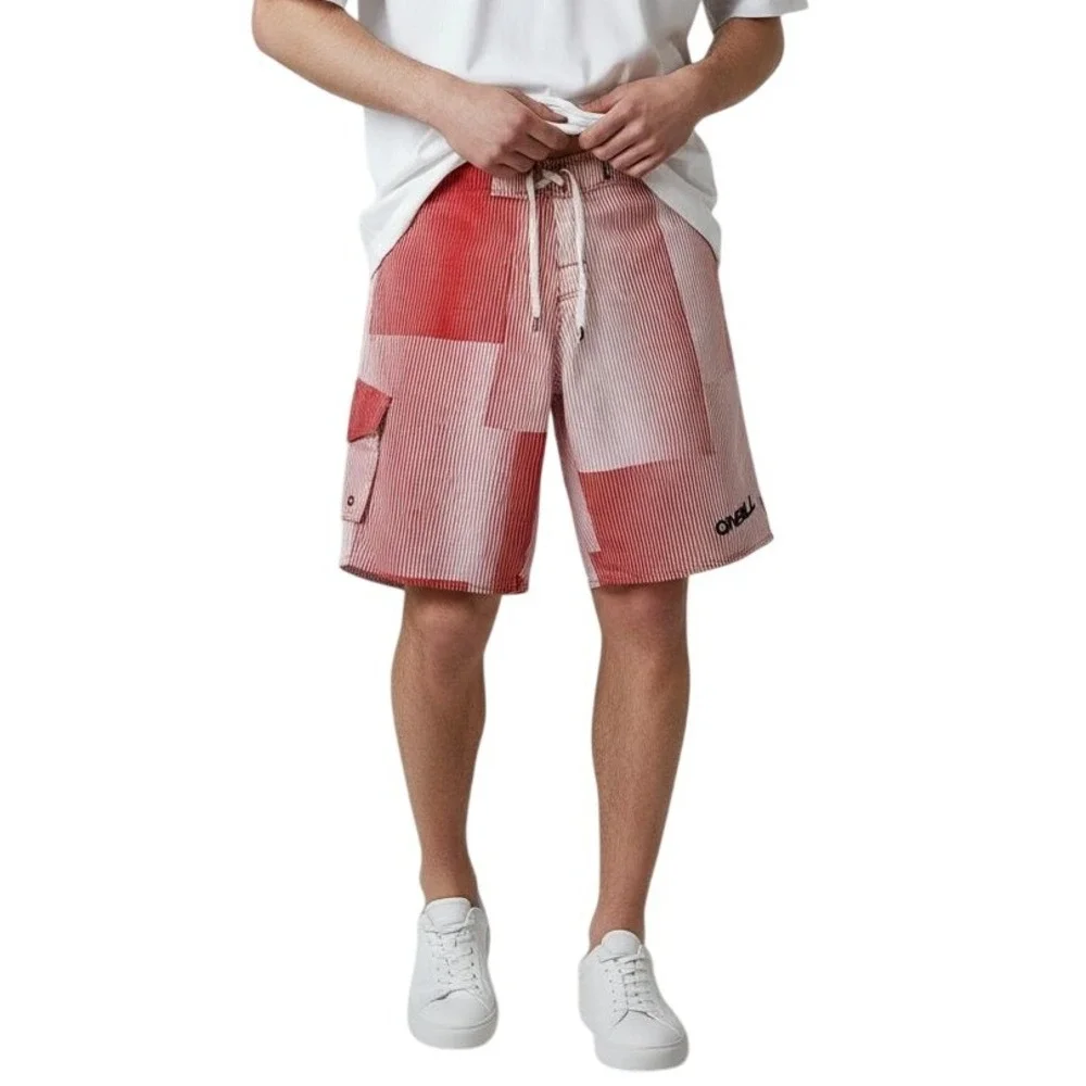 O'NEILL Warmond Striped Seersucker Board Shorts Orange Men Sz 32 Pockets Surfing